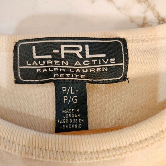 Lauren Active Ralph Lauren Long Sleeve Top Size LP Logo Gold Embroidered Ivory - Picture 6 of 9